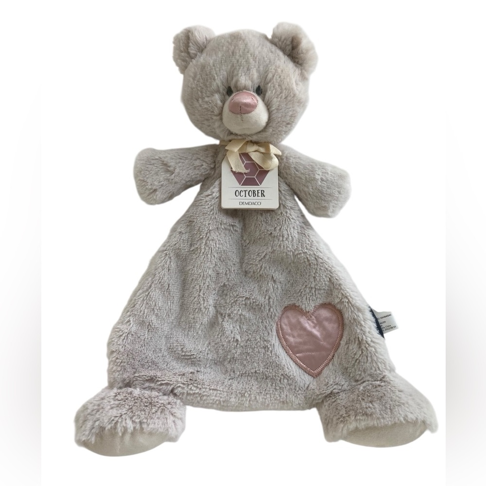 Demdaco Lovey Blanket Bear‎ 14” October Playful Pink Cream Oatmeal Rattle TAGS